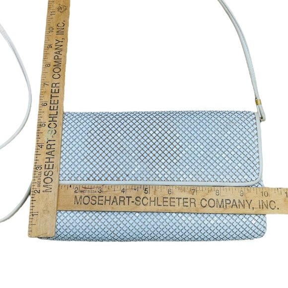 Vintage Whiting and Davis Ivory Metal Chain Mesh Clutch Purse 10" W x 6" H - Picture 6 of 6